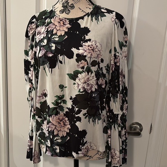 Club Monaco Womens Floral Print Round Neck Long Sleeve Blouse Top White Size XS - Picture 7 of 9
